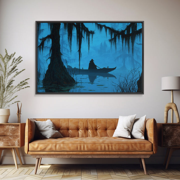 The Ferryman Of The Outer Marsh, Landscape Wall Art, Haunted Gothic Art, Framed Canvas Print, Halloween Wall Decor, Gothic Home Decor