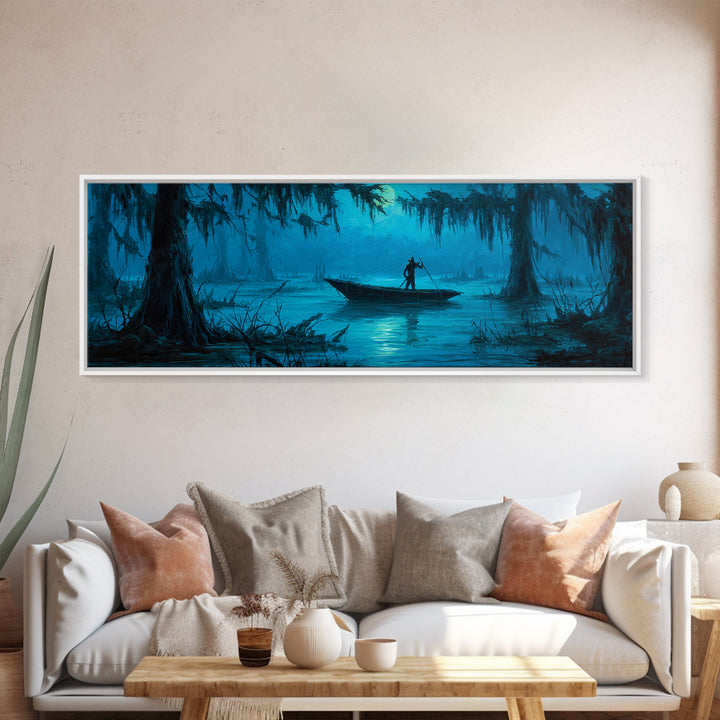 The Ferryman Of The Outer Marsh, Extra Wide Wall Art, Macabre Wall Art, Framed Canvas Print, Halloween Wall Decor, Gothic Home Decor