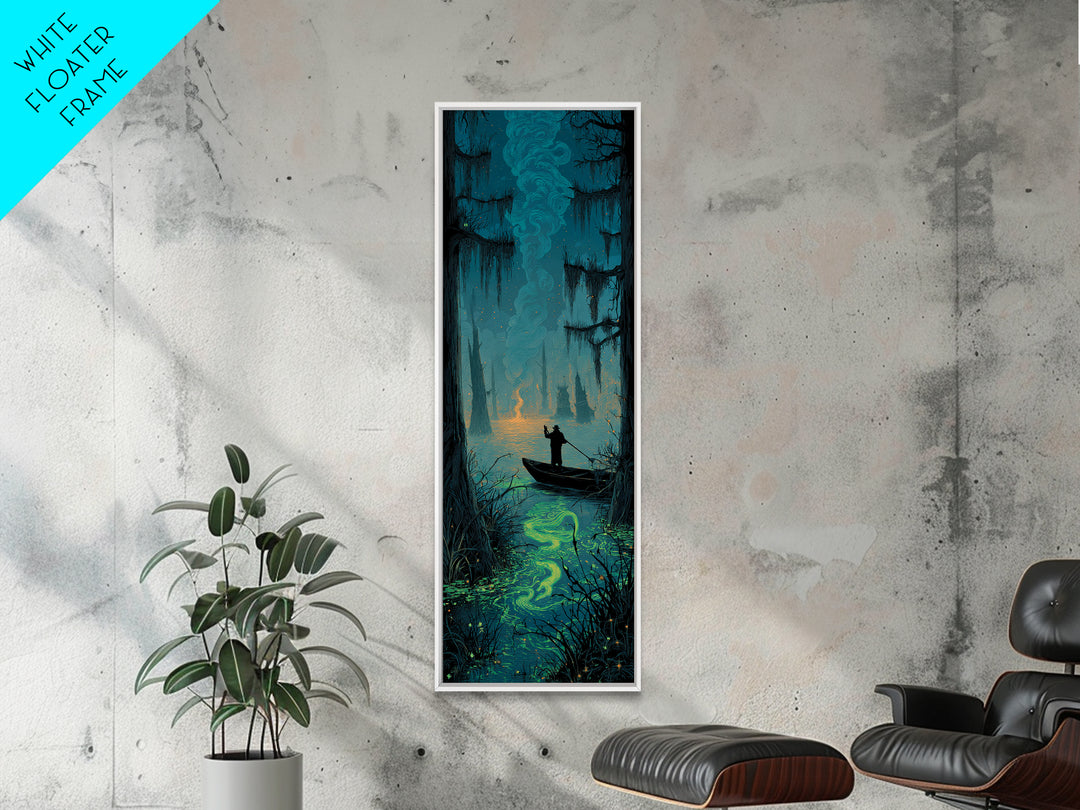 The Ferryman Of The Outer Marsh, Tall Narrow Wall Art, Gothic Horror Wall Art, Framed Canvas Print, Halloween Wall Decor, Gothic Home Decor