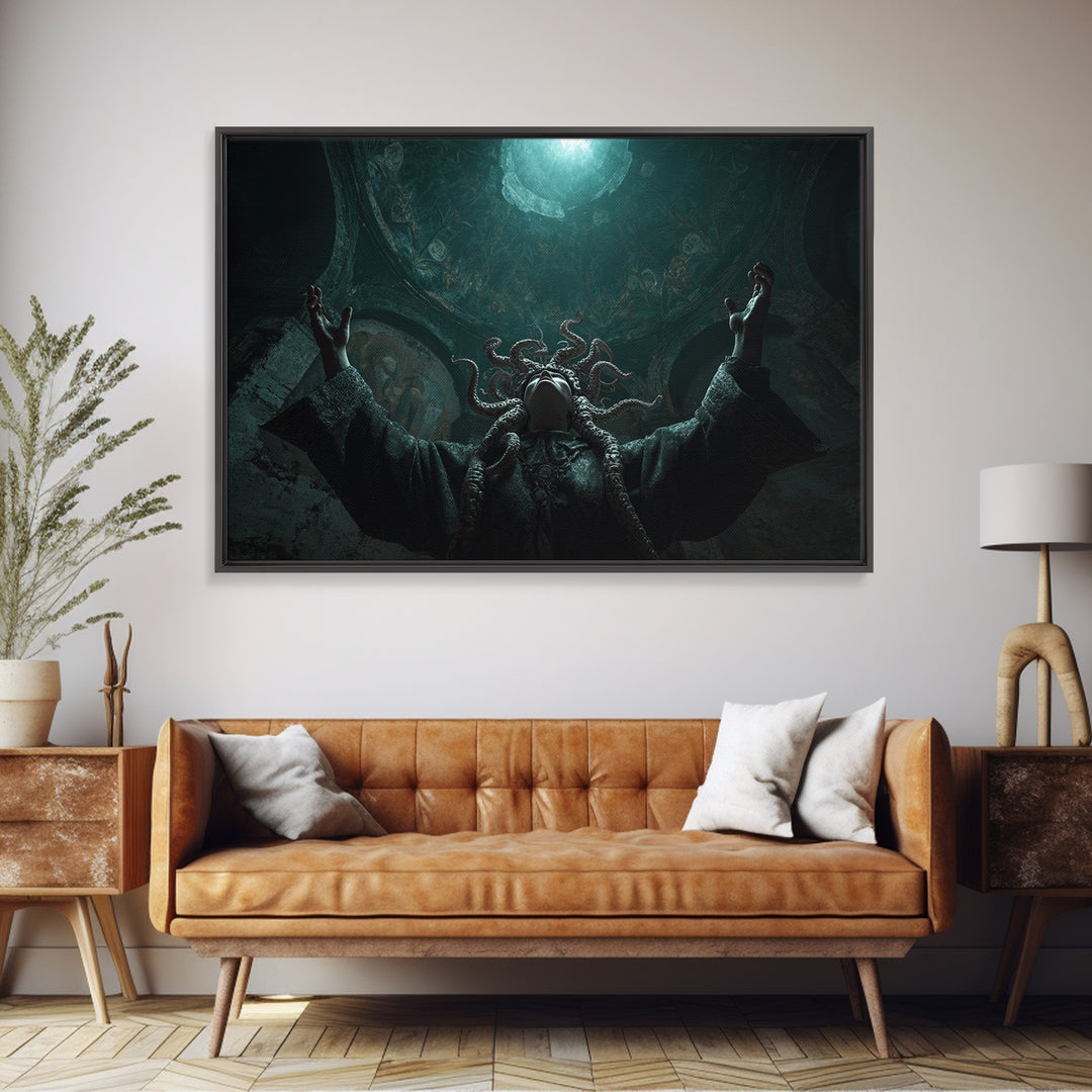 The Crown Of The Tentacled Saint, Landscape Wall Art, Dark Halloween Decor, Framed Canvas Print, Halloween Wall Decor, Gothic Home Decor