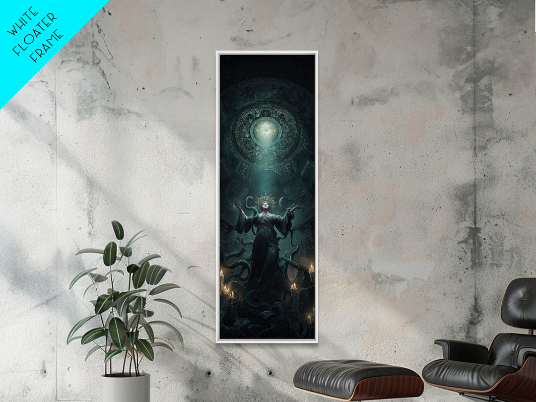 The Crown Of The Tentacled Saint, Tall Narrow Wall Art, Cosmic Horror Wall Art, Framed Canvas Print, Halloween Wall Decor, Gothic Home Decor