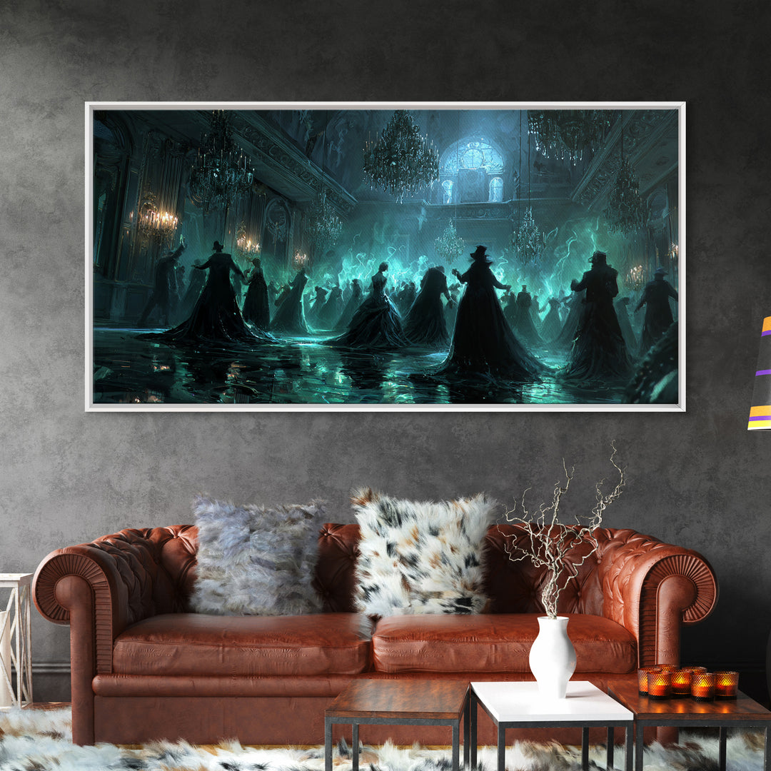 The Ballroom Of Silent Shoggoths, Wide Panoramic Art, Gothic Horror Wall Art, Framed Canvas Print, Halloween Wall Decor, Gothic Home Decor
