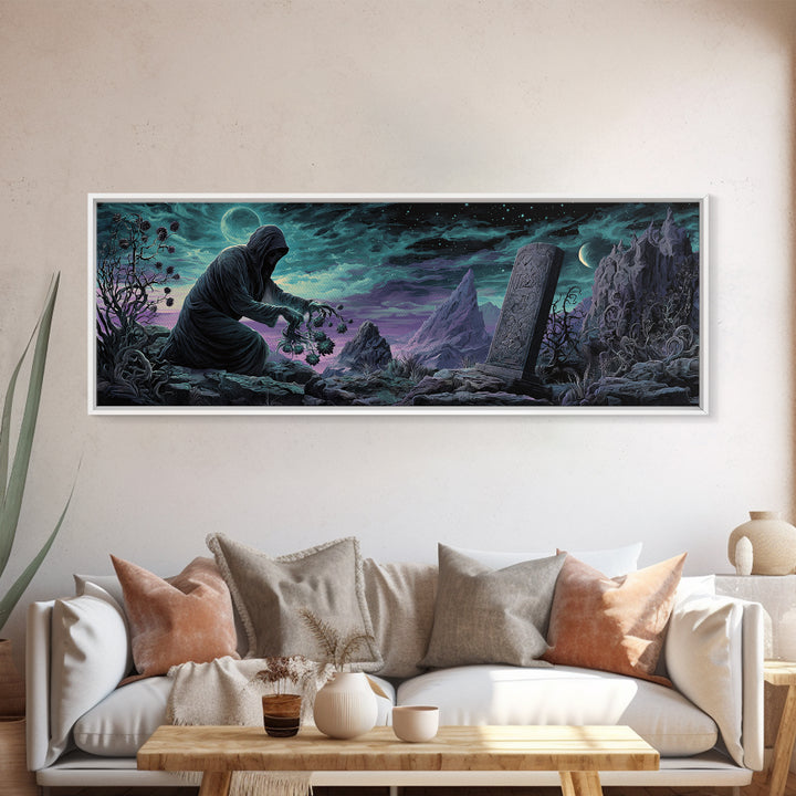 The Grave Gardener Of Yuggoth, Extra Wide Wall Art, Eldritch Gothic Decor, Framed Canvas Print, Halloween Wall Decor, Gothic Home Decor