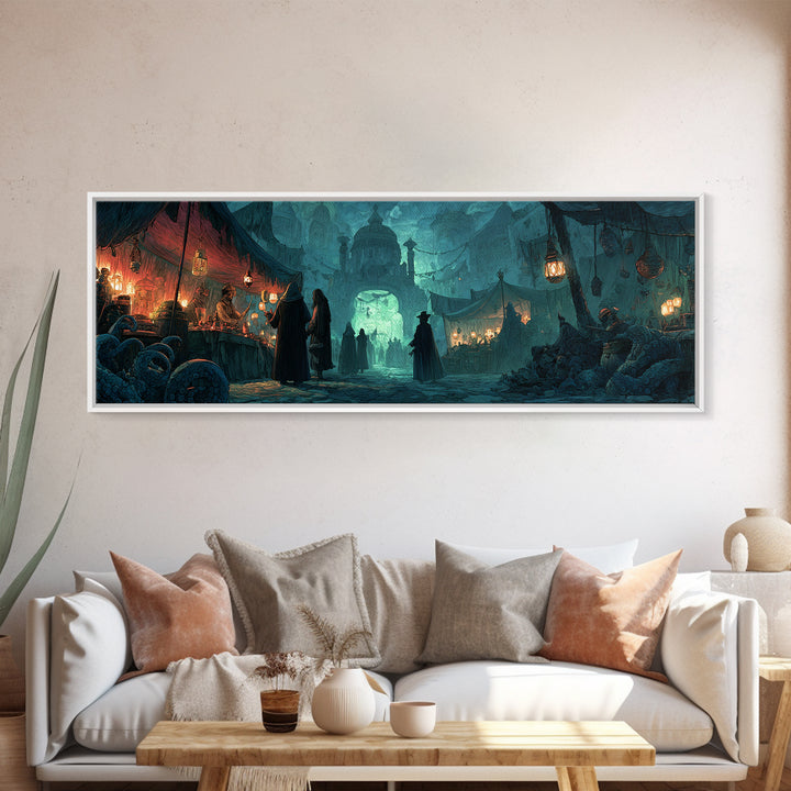 The Lantern Market Beyond The Veil, Extra Wide Wall Art, Macabre Wall Art, Canvas Print, Halloween Wall Decor, Gothic Home Decor
