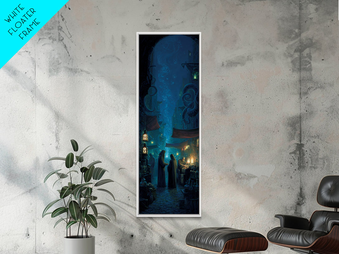 The Lantern Market Beyond The Veil, Tall Narrow Wall Art, Eldritch Gothic Decor, Canvas Print, Halloween Wall Decor, Gothic Home Decor