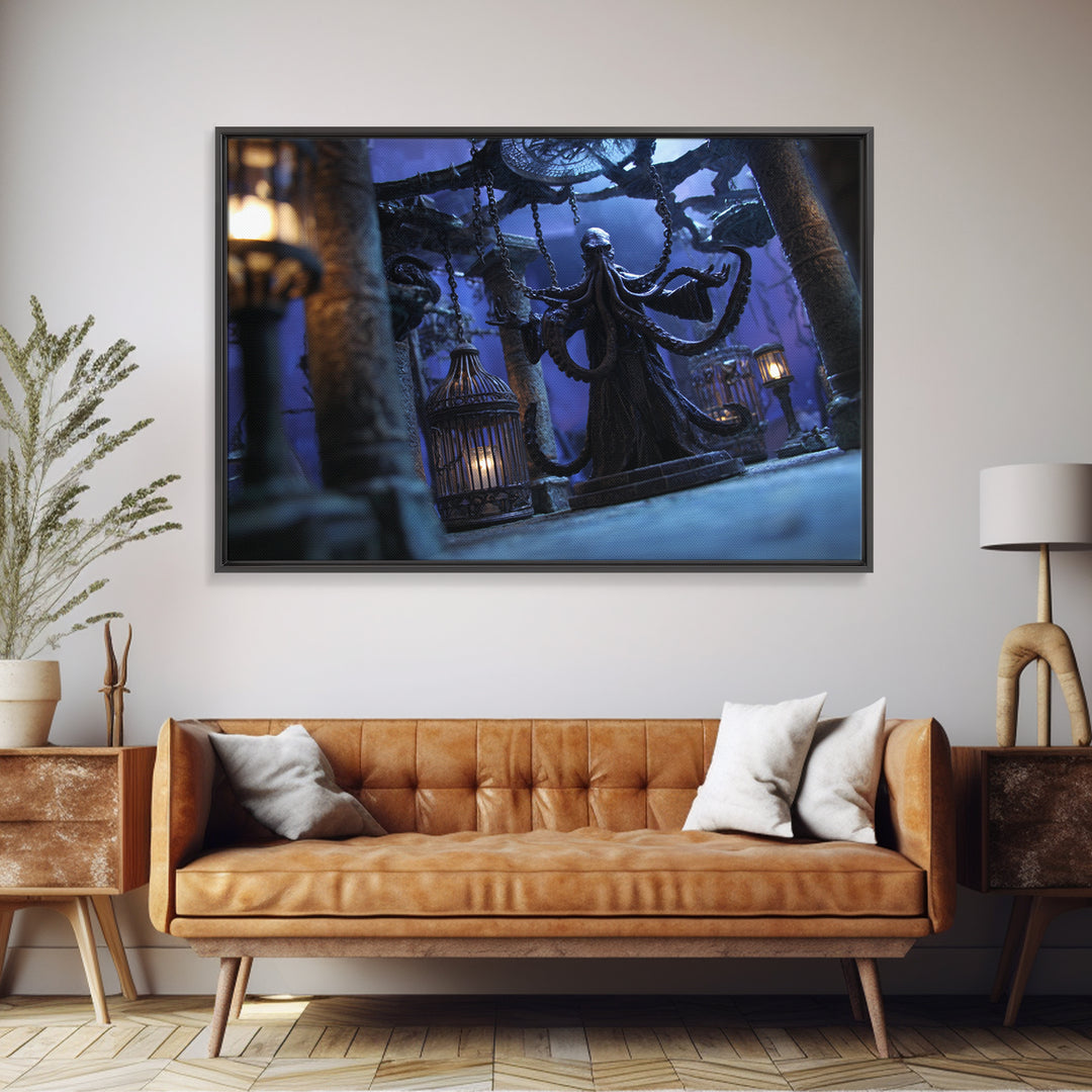 The Moonlit Shoggoth Menagerie, Landscape Wall Art, Cosmic Horror Wall Art, Framed Canvas Print, Halloween Wall Decor, Gothic Home Decor