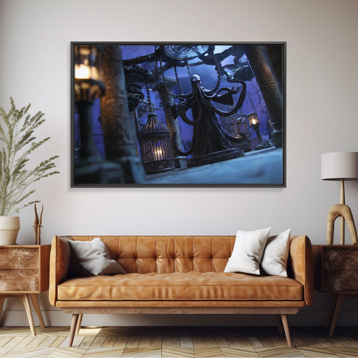 The Moonlit Shoggoth Menagerie, Landscape Wall Art, Cosmic Horror Wall Art, Framed Canvas Print, Halloween Wall Decor, Gothic Home Decor