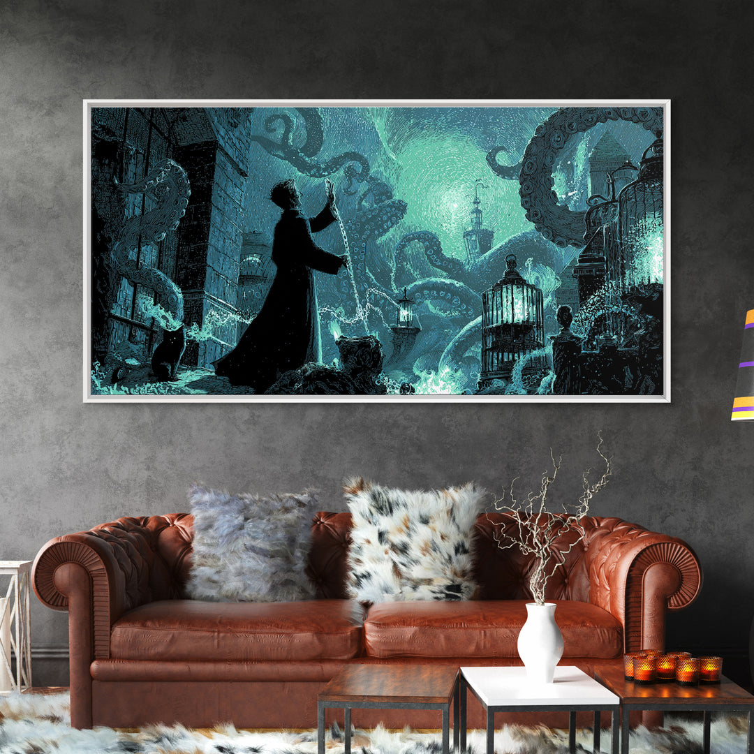 The Moonlit Shoggoth Menagerie, Wide Panoramic Art, Cosmic Horror Wall Art, Canvas Print, Halloween Wall Decor, Gothic Home Decor