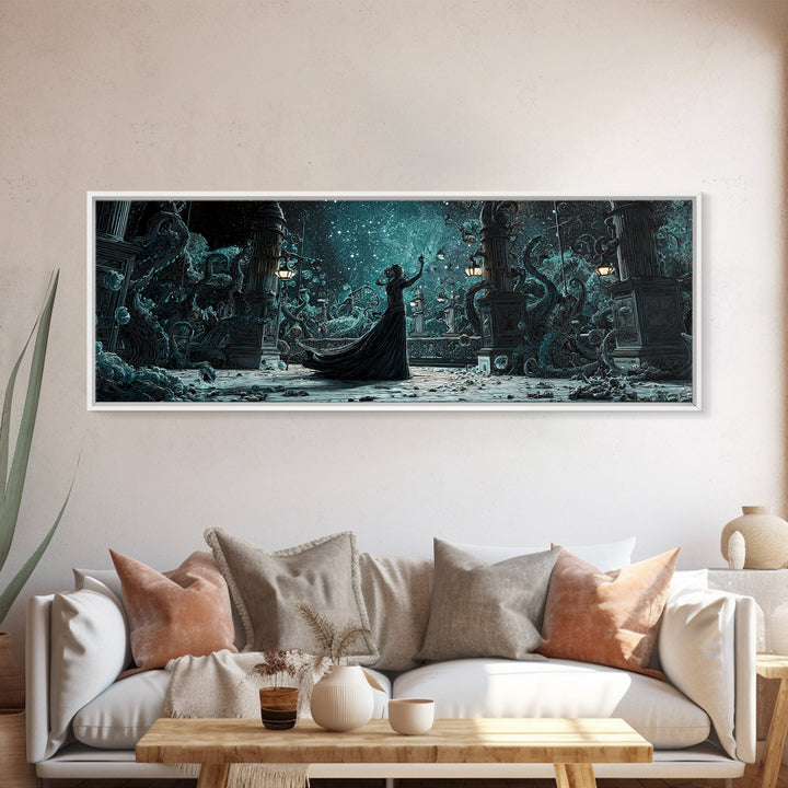 The Moonlit Shoggoth Menagerie, Extra Wide Wall Art, Spooky Home Decor, Framed Canvas Print, Halloween Wall Decor, Gothic Home Decor