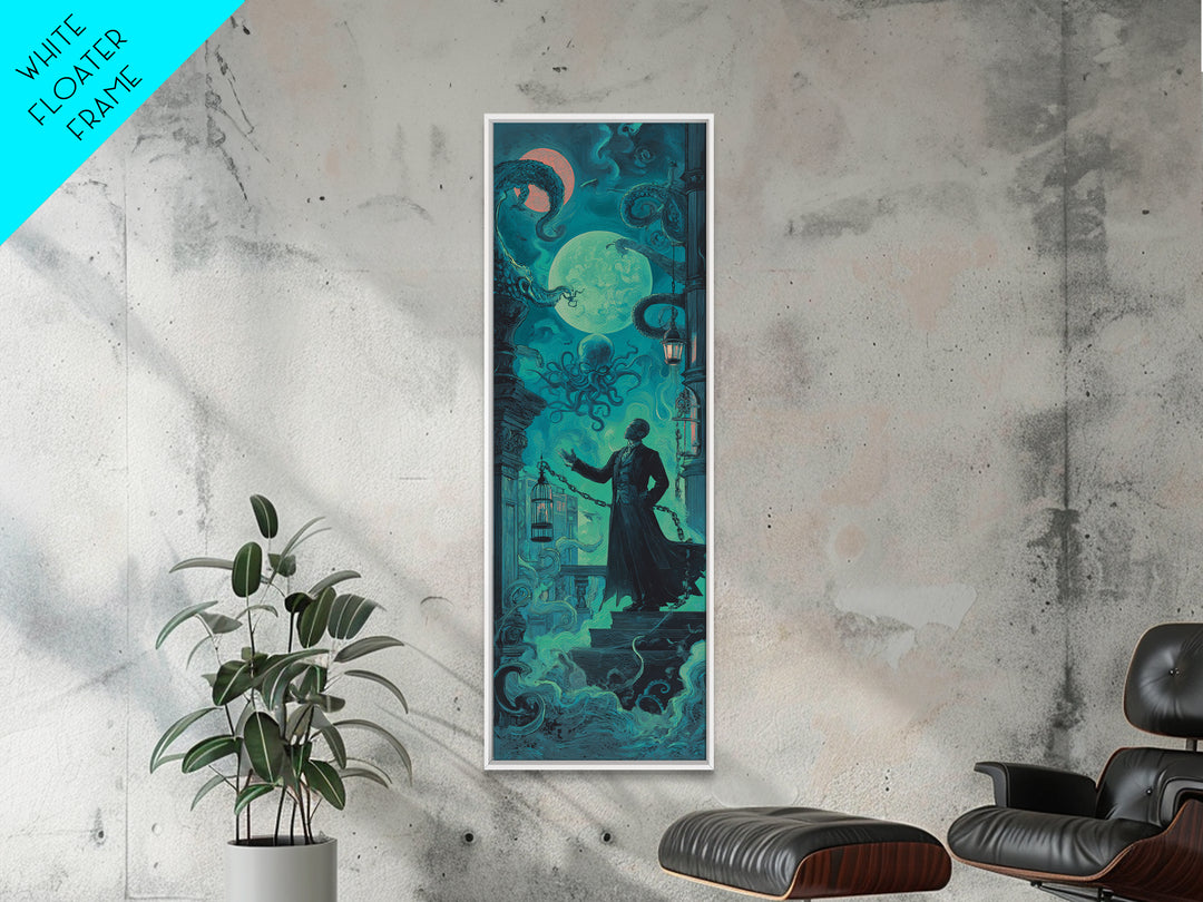 The Moonlit Shoggoth Menagerie, Tall Narrow Wall Art, Spooky Home Decor, Framed Canvas Print, Halloween Wall Decor, Gothic Home Decor