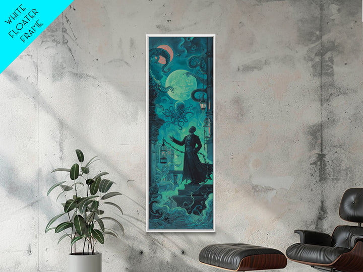 The Moonlit Shoggoth Menagerie, Tall Narrow Wall Art, Spooky Home Decor, Framed Canvas Print, Halloween Wall Decor, Gothic Home Decor