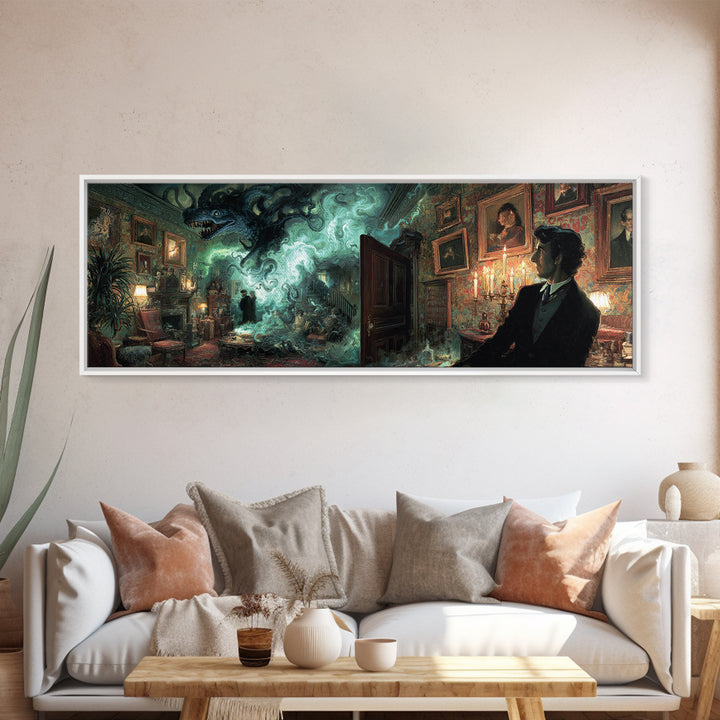 The Thirteenth Door Of Arkham House, Extra Wide Wall Art, Cosmic Horror Wall Art, Framed Canvas Print, Halloween Wall Decor, Halloween Decor
