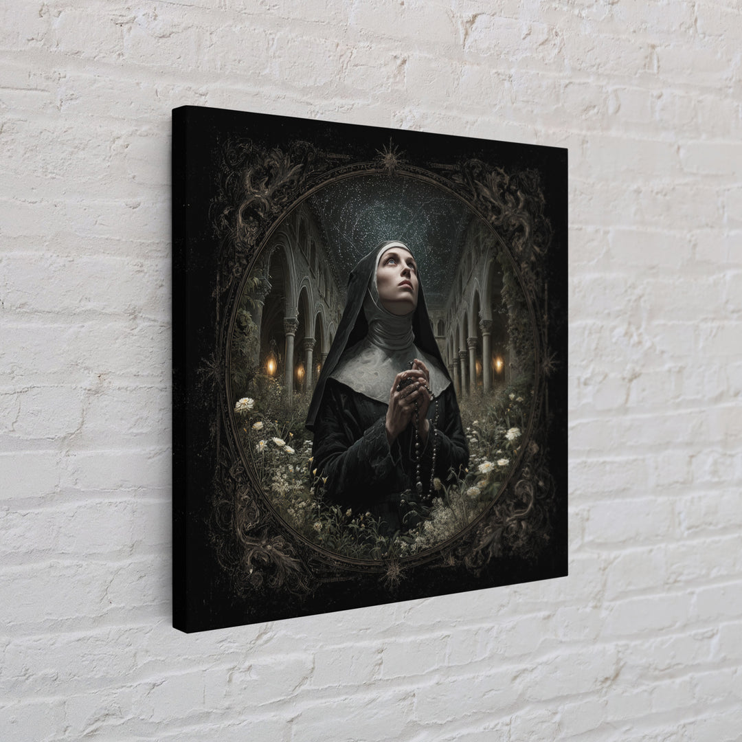 The Nun Of The Endless Constellation, Square Wall Art, Haunted Gothic Art, Framed Canvas Print, Halloween Wall Decor, Gothic Home Decor
