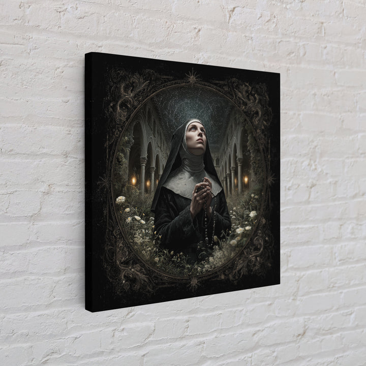 The Nun Of The Endless Constellation, Square Wall Art, Haunted Gothic Art, Framed Canvas Print, Halloween Wall Decor, Gothic Home Decor