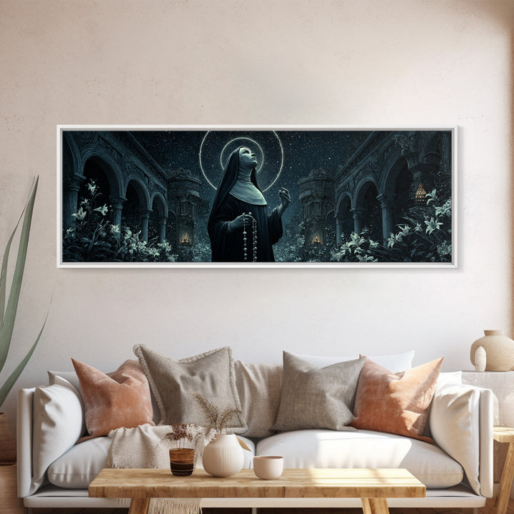 The Nun Of The Endless Constellation, Extra Wide Wall Art, Dark Fantasy Wall Art, Canvas Print, Halloween Wall Decor, Gothic Home Decor