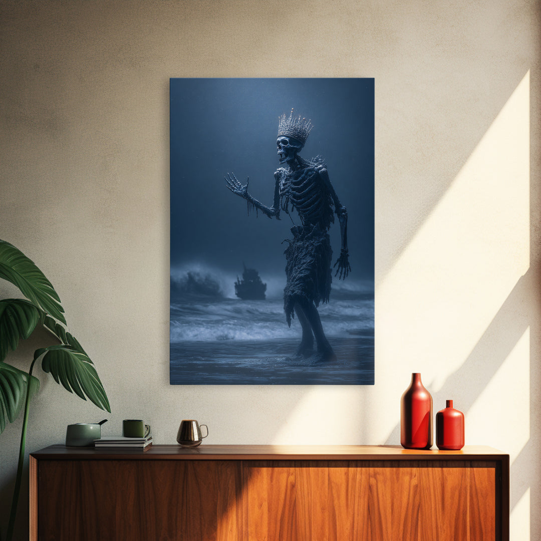 The Salt King Of The Black Shore, Vertical Wall Art, Macabre Wall Art, Framed Canvas Print, Halloween Wall Decor, Gothic Home Decor