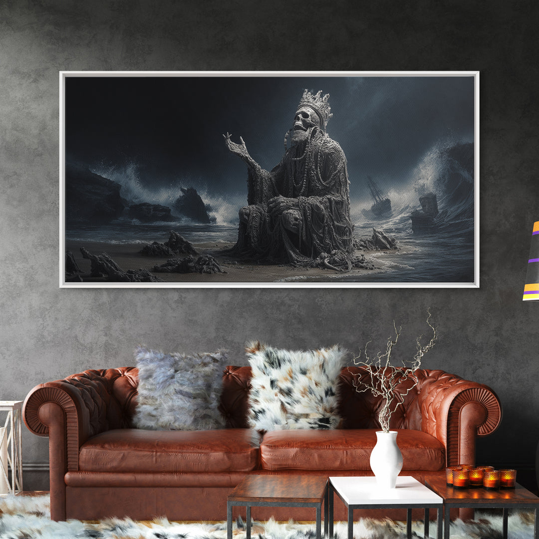The Salt King Of The Black Shore, Wide Panoramic Art, Cosmic Horror Wall Art, Canvas Print, Halloween Wall Decor, Gothic Home Decor