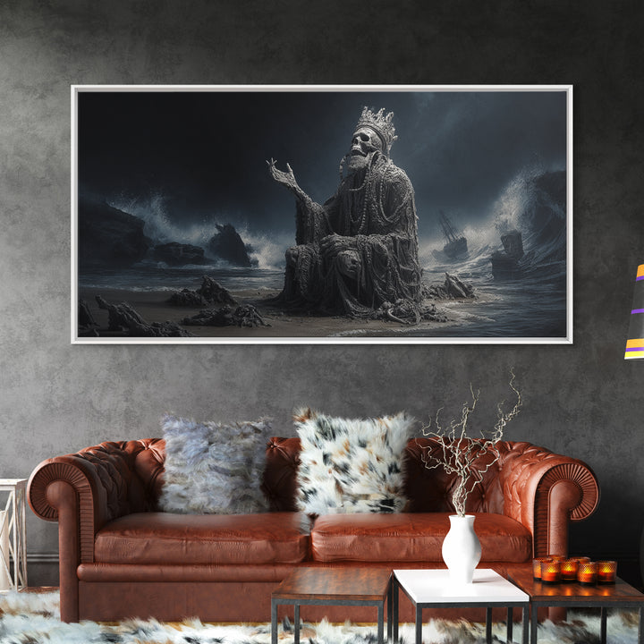 The Salt King Of The Black Shore, Wide Panoramic Art, Cosmic Horror Wall Art, Canvas Print, Halloween Wall Decor, Gothic Home Decor