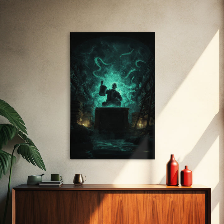 The Dreamwell Beneath Miskatonic, Vertical Wall Art, Dark Fantasy Wall Art, Canvas Print, Halloween Wall Decor, Gothic Home Decor