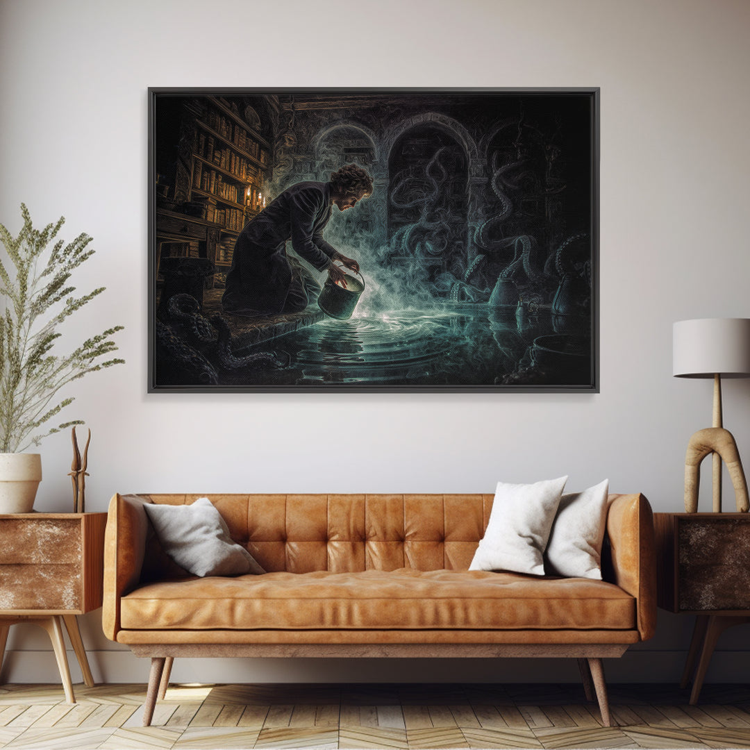 The Dreamwell Beneath Miskatonic, Landscape Wall Art, Dark Fantasy Wall Art, Canvas Print, Halloween Wall Decor, Gothic Home Decor