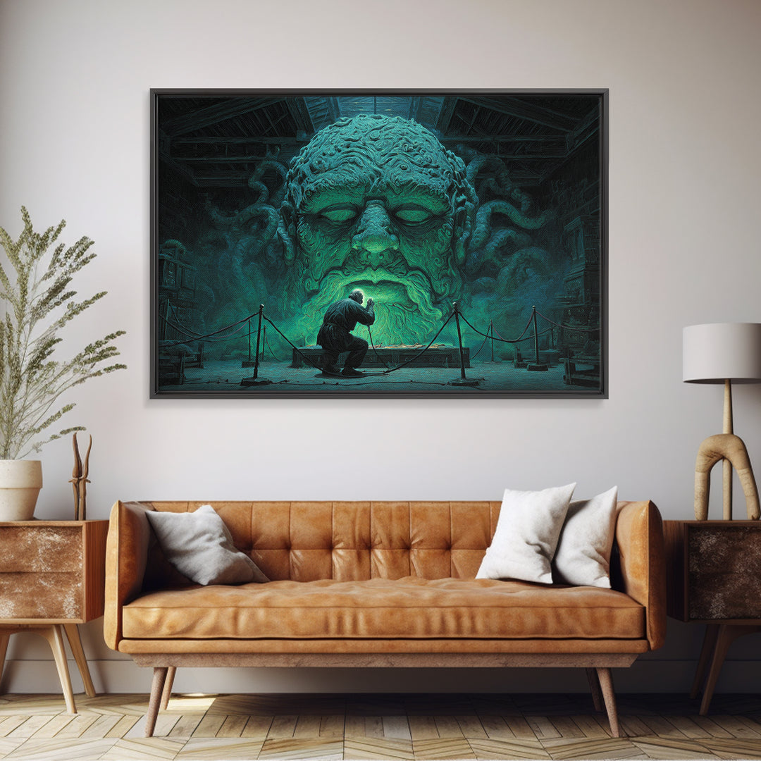 The Custodian Of The Whispering Idol, Landscape Wall Art, Dark Halloween Decor, Canvas Print, Halloween Wall Decor, Gothic Home Decor