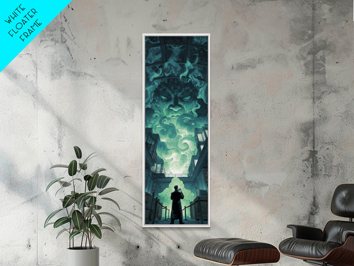 The Custodian Of The Whispering Idol, Tall Narrow Wall Art, Dark Halloween Decor, Framed Canvas Print, Halloween Wall Decor
