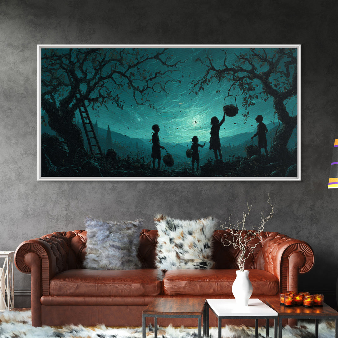 The Children Of The Star Orchard, Wide Panoramic Art, Cosmic Horror Wall Art, Framed Canvas Print, Halloween Wall Decor, Gothic Home Decor