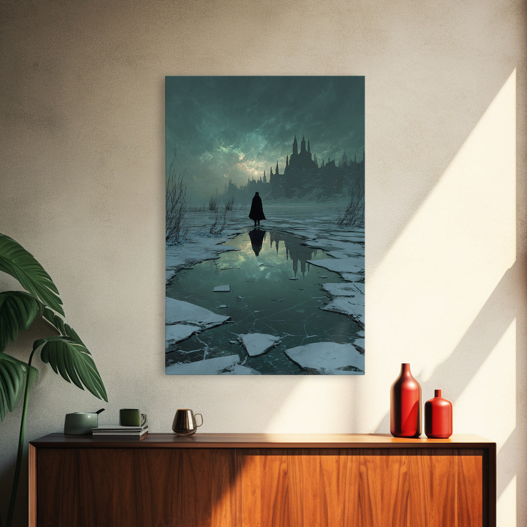 The Frost Beyond Carcosa, Vertical Wall Art, Eldritch Gothic Decor, Framed Canvas Print, Halloween Wall Decor, Gothic Home Decor