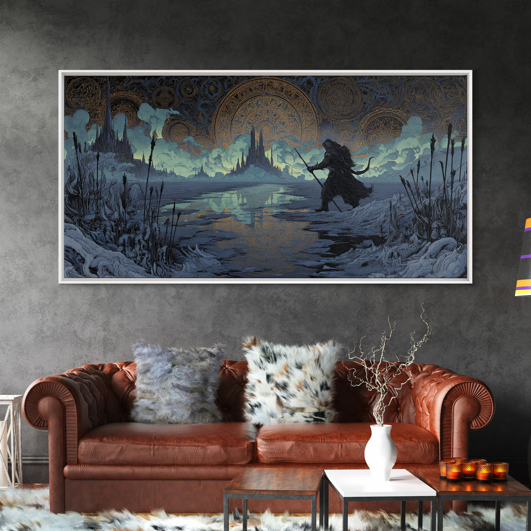The Frost Beyond Carcosa, Wide Panoramic Art, Gothic Horror Wall Art, Framed Canvas Print, Halloween Wall Decor, Gothic Home Decor