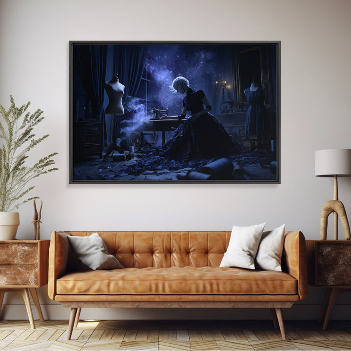 The Seamstress Of Living Nebulae, Landscape Wall Art, Dark Halloween Decor, Framed Canvas Print, Halloween Wall Decor, Gothic Home Decor