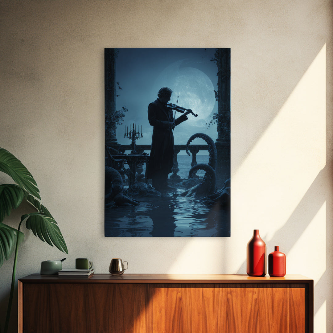 The Violinist Of The Drowned Moon, Vertical Wall Art, Macabre Wall Art, Canvas Print, Halloween Wall Decor, Gothic Home Decor