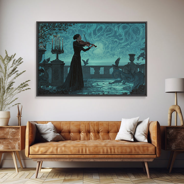 The Violinist Of The Drowned Moon, Landscape Wall Art, Gothic Horror Wall Art, Framed Canvas Print, Halloween Wall Decor, Gothic Home Decor