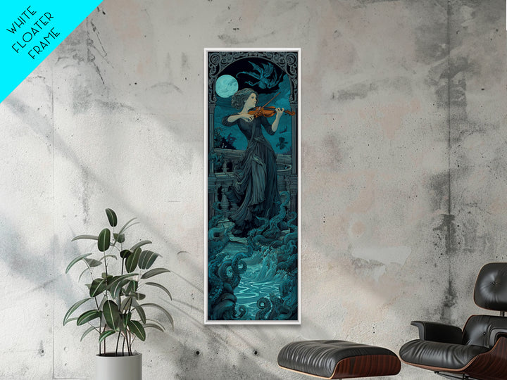 The Violinist Of The Drowned Moon, Tall Narrow Wall Art, Spooky Home Decor, Canvas Print, Halloween Wall Decor, Gothic Home Decor