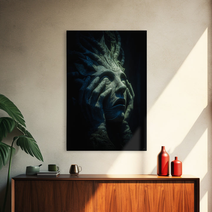 The Mask Of The Crawling God, Vertical Wall Art, Eldritch Gothic Decor, Canvas Print, Halloween Wall Decor, Gothic Home Decor