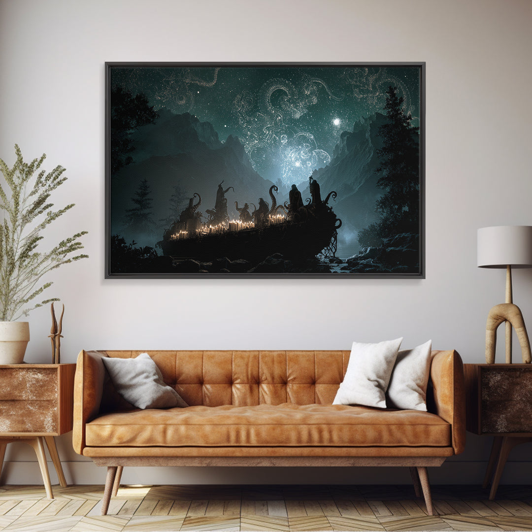 The Candelit Ark Of Forgotten Stars, Landscape Wall Art, Eldritch Gothic Decor, Canvas Print, Halloween Wall Decor, Gothic Home Decor