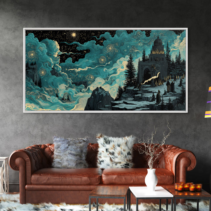 The Candelit Ark Of Forgotten Stars, Wide Panoramic Art, Haunted Gothic Art, Canvas Print, Halloween Wall Decor, Gothic Home Decor