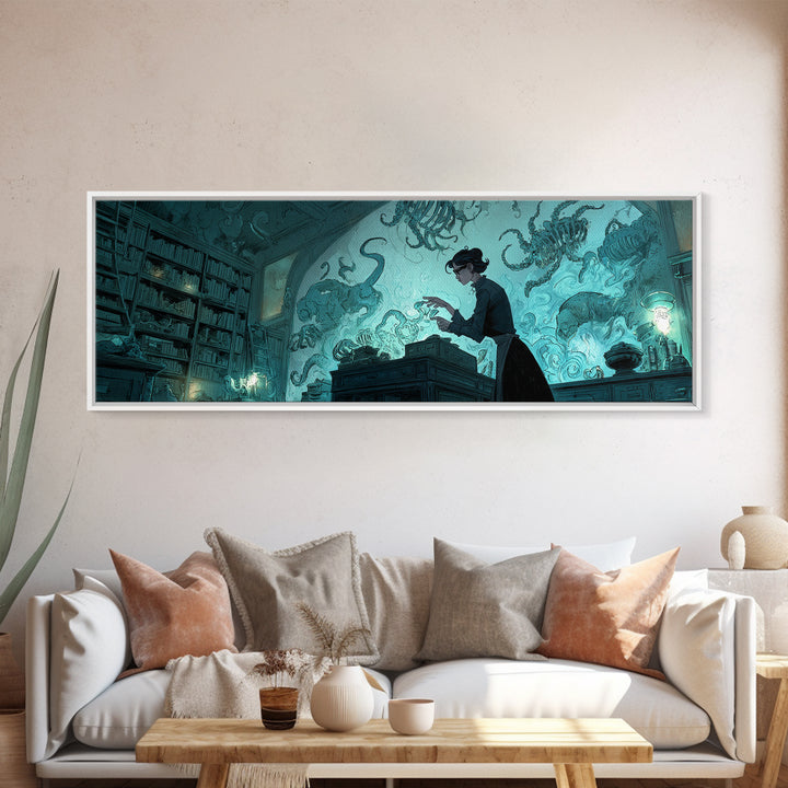 The Archivist Of Dreaming Bones, Extra Wide Wall Art, Dark Fantasy Wall Art, Canvas Print, Halloween Wall Decor, Gothic Home Decor