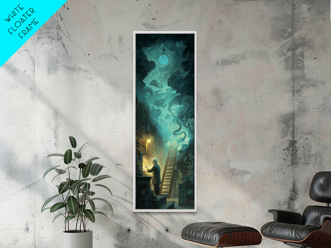 The Archivist Of Dreaming Bones, Tall Narrow Wall Art, Haunted Gothic Art, Canvas Print, Halloween Wall Decor, Gothic Home Decor
