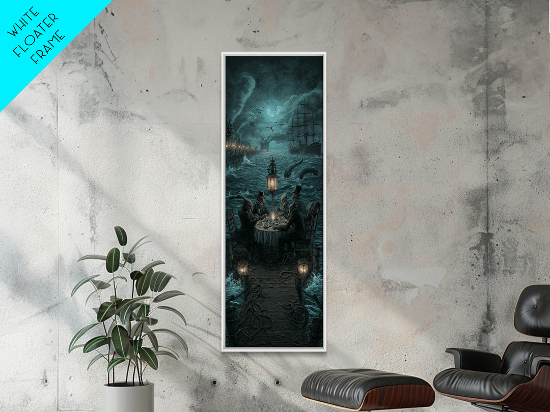 The Tea Party At Innsmouth Pier, Tall Narrow Wall Art, Dark Halloween Decor, Canvas Print, Halloween Wall Decor, Gothic Home Decor