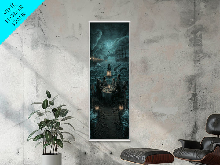 The Tea Party At Innsmouth Pier, Tall Narrow Wall Art, Dark Halloween Decor, Canvas Print, Halloween Wall Decor, Gothic Home Decor