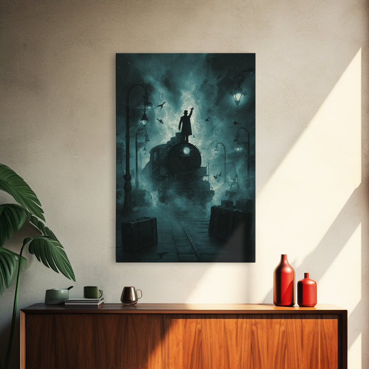 The Phantom Train To Kadath, Vertical Wall Art, Eldritch Gothic Decor, Framed Canvas Print, Halloween Wall Decor, Gothic Home Decor