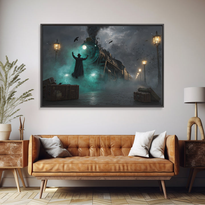 The Phantom Train To Kadath, Landscape Wall Art, Dark Fantasy Wall Art, Framed Canvas Print, Halloween Wall Decor, Gothic Home Decor