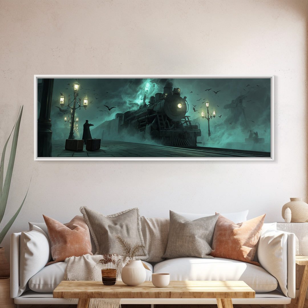The Phantom Train To Kadath, Extra Wide Wall Art, Eldritch Gothic Decor, Canvas Print, Halloween Wall Decor, Gothic Home Decor