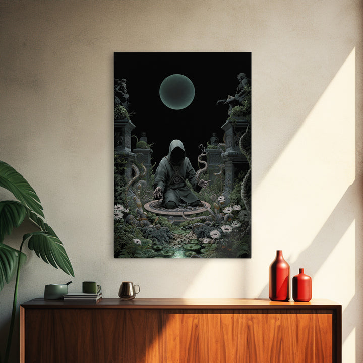 The Garden Of The Eyeless Moon, Vertical Wall Art, Dark Halloween Decor, Framed Canvas Print, Halloween Wall Decor, Gothic Home Decor