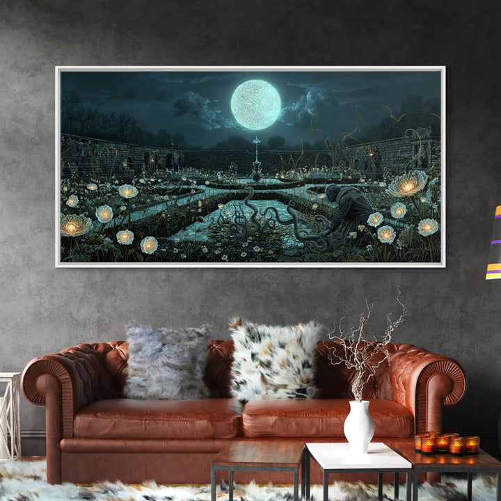 The Garden Of The Eyeless Moon, Wide Panoramic Art, Gothic Horror Wall Art, Canvas Print, Halloween Wall Decor, Gothic Home Decor