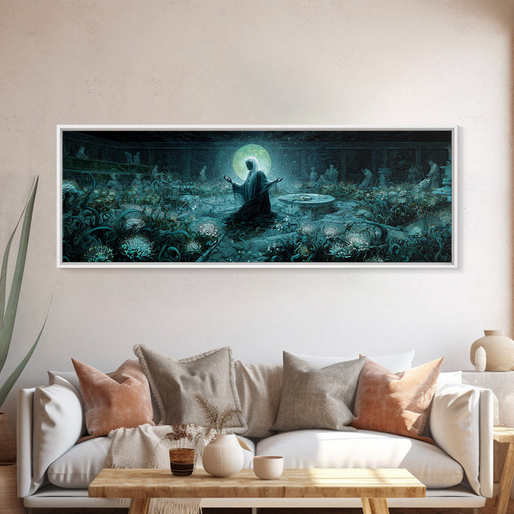 The Garden Of The Eyeless Moon, Extra Wide Wall Art, Eldritch Gothic Decor, Framed Canvas Print, Halloween Wall Decor, Gothic Home Decor