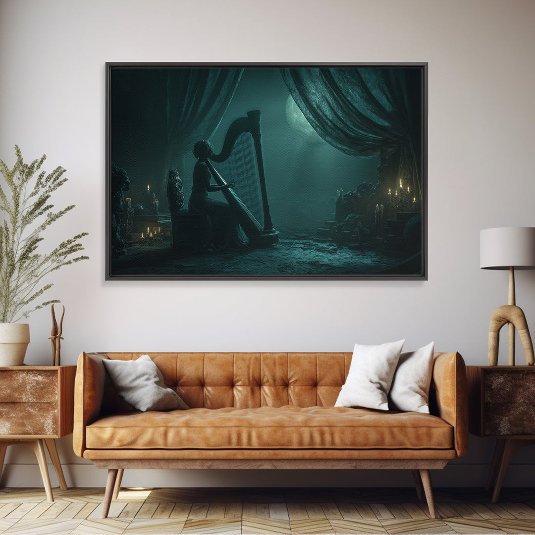 The Harpist Of Abyssal Sleep, Landscape Wall Art, Gothic Horror Wall Art, Canvas Print, Halloween Wall Decor, Gothic Home Decor