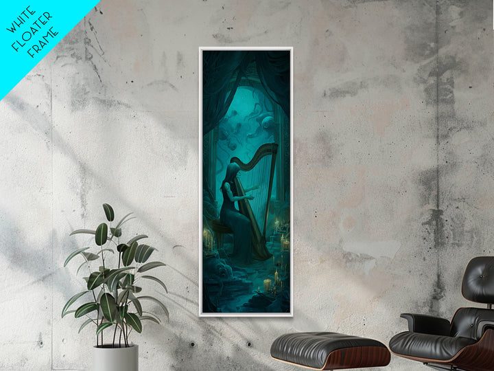 The Harpist Of Abyssal Sleep, Tall Narrow Wall Art, Dark Halloween Decor, Framed Canvas Print, Halloween Wall Decor, Gothic Home Decor