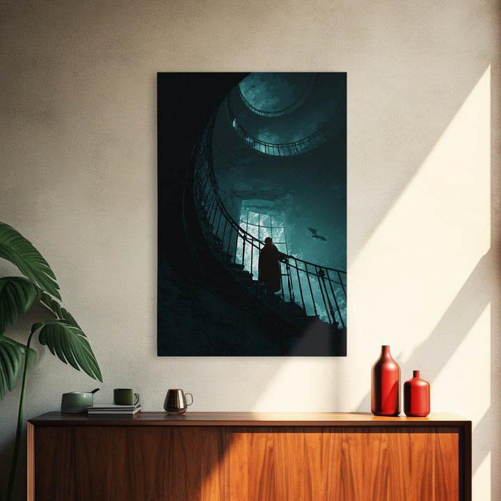 The Last Lighthouse Of Y’Ha-Nthlei, Vertical Wall Art, Macabre Wall Art, Framed Canvas Print, Halloween Wall Decor, Gothic Home Decor