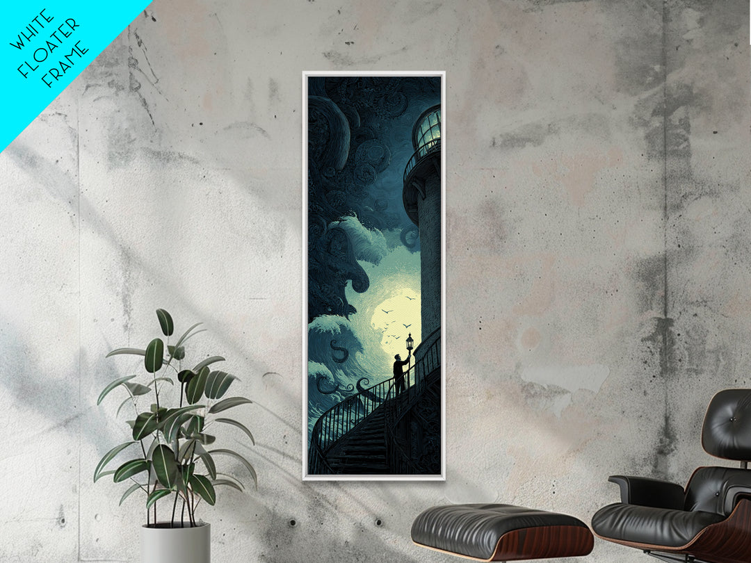 The Last Lighthouse Of Y’Ha-Nthlei, Tall Narrow Wall Art, Dark Fantasy Wall Art, Canvas Print, Halloween Wall Decor, Gothic Home Decor